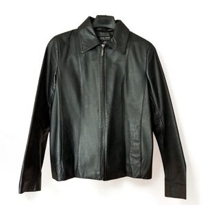 New York & Company Black Genuine Leather Zipper Jacket Size Medium